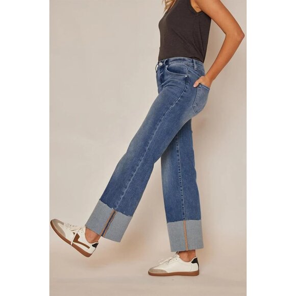 Womens High Waist Wide Leg Jeans Light Wash Cotton Polyester Elastane - Picture 4 of 5